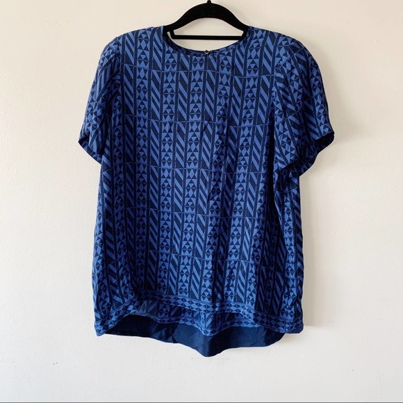 Madewell Silk Tailored Tee & Skirt Set in Geometric Stripe Size L/12 - Picture 4 of 14